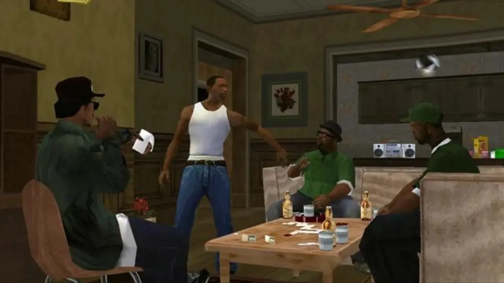 GTA San Andreas iOS v2.2.20 download and play 2 a group of men sitting around a table in a living room playing cards and enjoying drugs